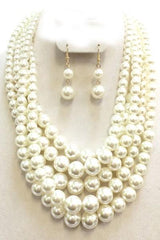 Multi-Layered Pearl Necklace Set with Ear Drop Pearl Earring