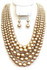 Multi-Layered Pearl Necklace Set with Ear Drop Pearl Earring