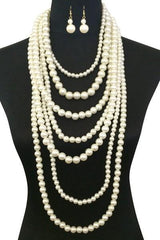 Multi Layered Necklace Set with Earrings - 1 1/2 Inch Thick