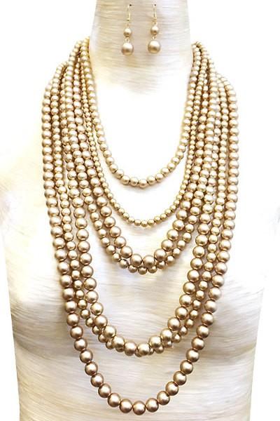 Multi Layered Necklace Set with Earrings - 2 1/4 inch thick