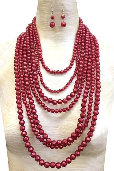 Multi Layered Necklace Set with Earrings - 2 1/4 inch thick