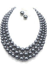 Layered Pearl Necklace Set With Hook Earrings (Multiple Colors Available)