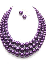 Layered Pearl Necklace Set With Hook Earrings (Multiple Colors Available)