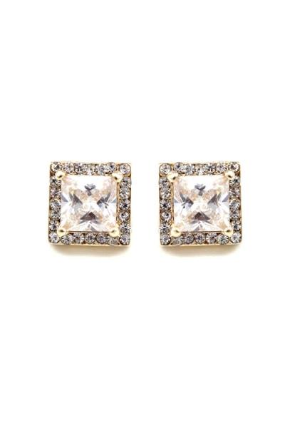 Square Cubic Zirconia Studded Earrings