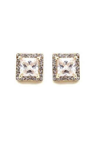 Square Cubic Zirconia Studded Earrings