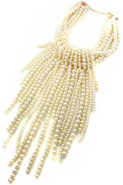 Multi Pearl Beads Necklace Set With Pearl Tassel And Ear Drop Pearl Hook Earrings