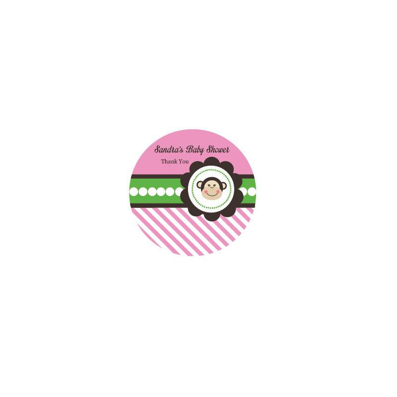 Pink Monkey Party Personalized Round Labels