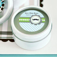 Little Man Party Personalized Round Candle Tins