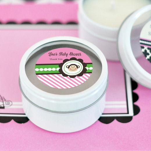 Pink Monkey Party Personalized Round Candle Tins