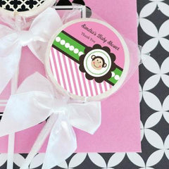 Pink Monkey Party Personalized Lollipop Favors