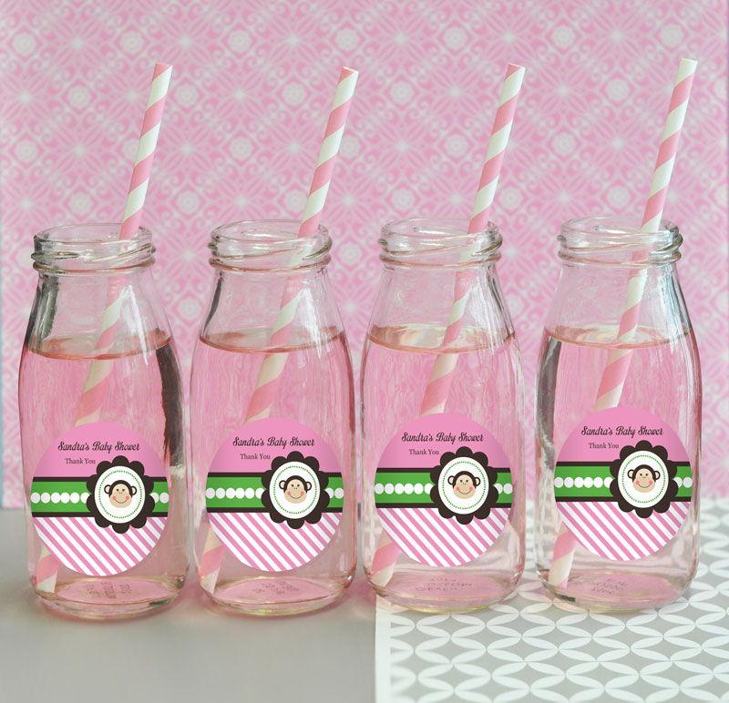 Pink Monkey Party Personalized Milk Bottles
