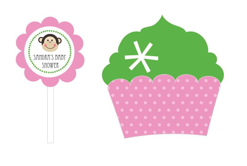 Pink Monkey Party Cupcake Wrappers & Cupcake Toppers (Set of 24)