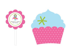 Super Hero Girl Birthday Cupcake Wrappers & Cupcake Toppers (Set of 24)