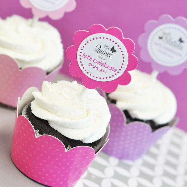 Personalized Sweet 16 or 15 Cupcake Wrappers & Cupcake Toppers (Set of 24)