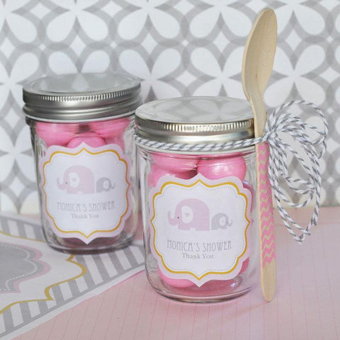 Pink Elephant Personalized Mini Mason Jars