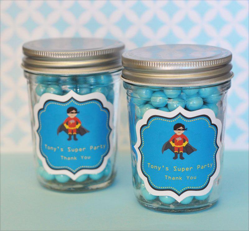 Super Hero Boy Birthday Personalized Mini Mason Jars