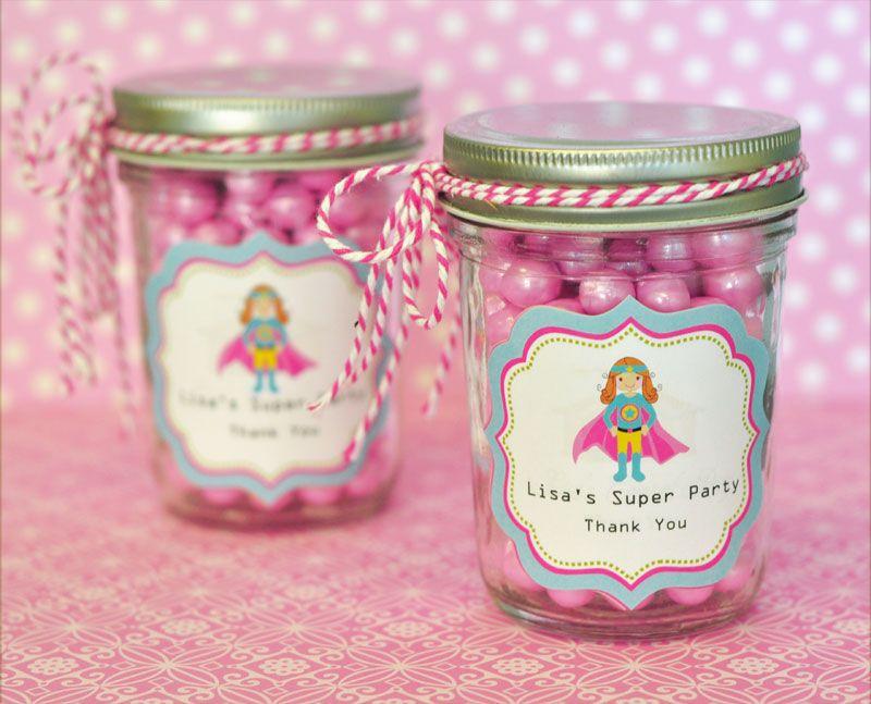 Super Hero Girl Birthday Personalized Mini Mason Jars