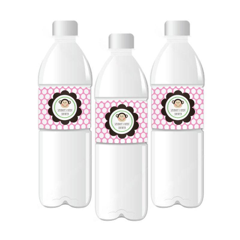 Pink Monkey Party Personalized Water Bottle Labels