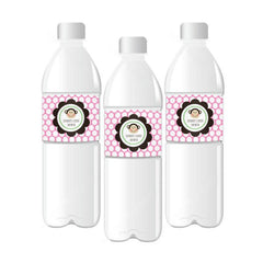 Pink Monkey Party Personalized Water Bottle Labels