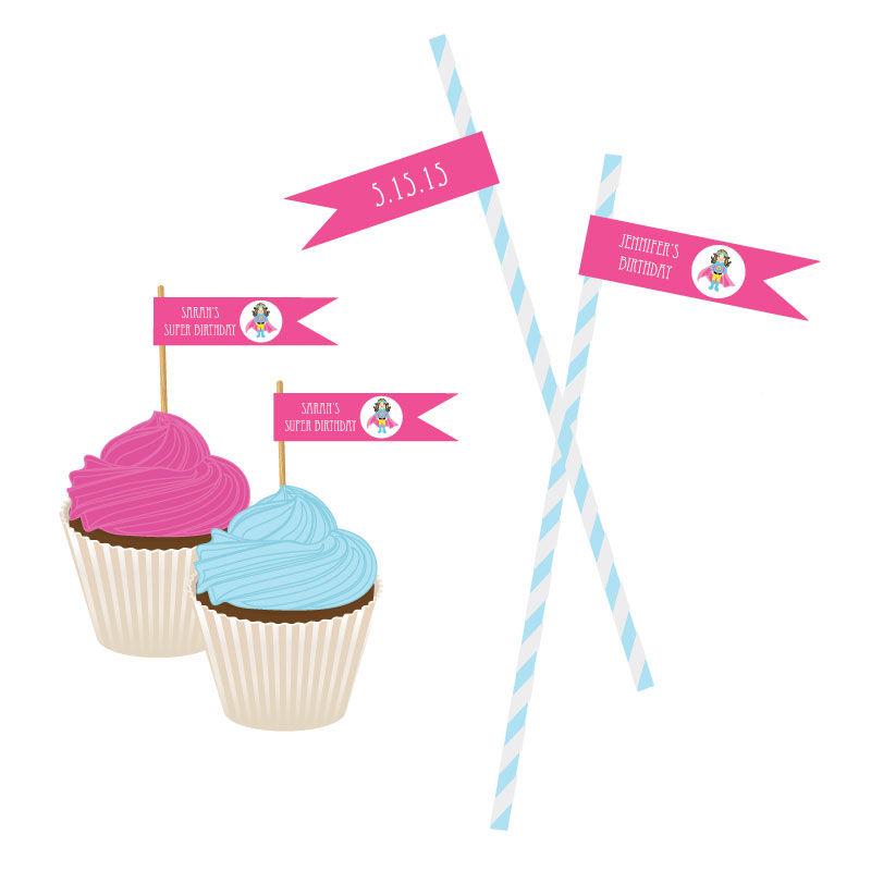 Super Hero Girl Birthday Personalized Flag Labels