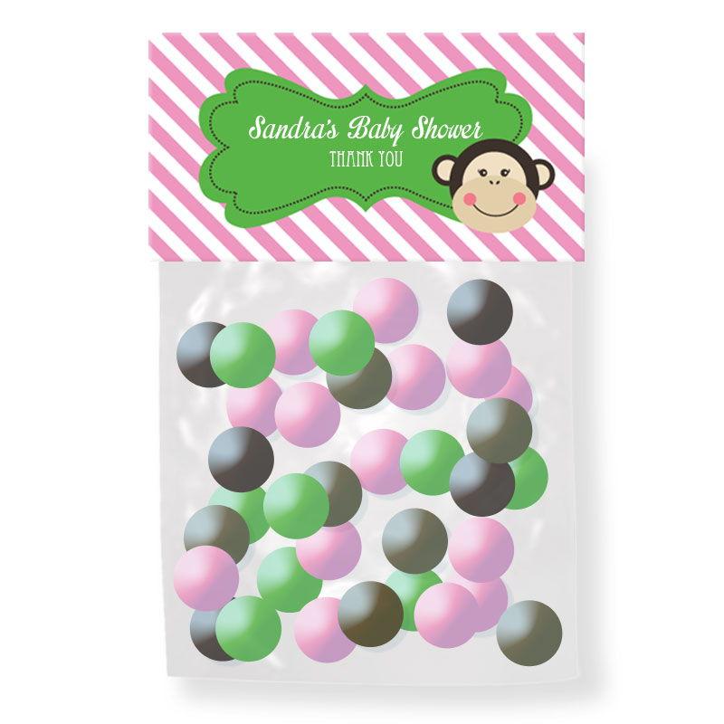 Pink Monkey Party Personalized Candy Bag Toppers