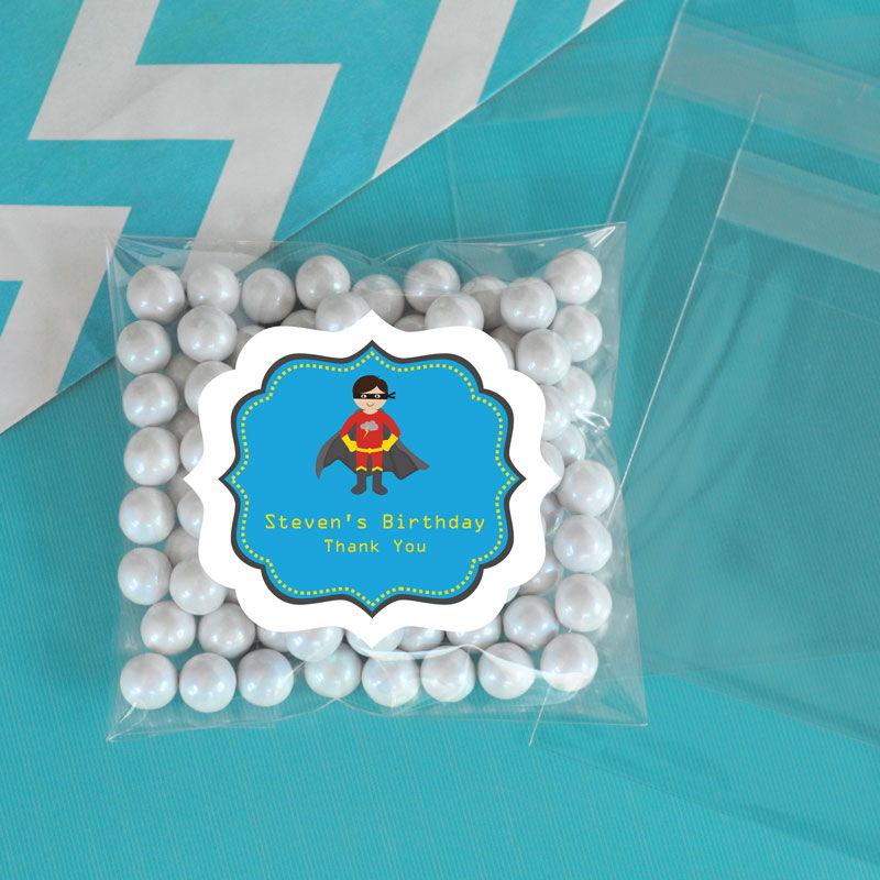 Personalized Super Hero Boy Birthday Clear Candy Bags (Set of 24)
