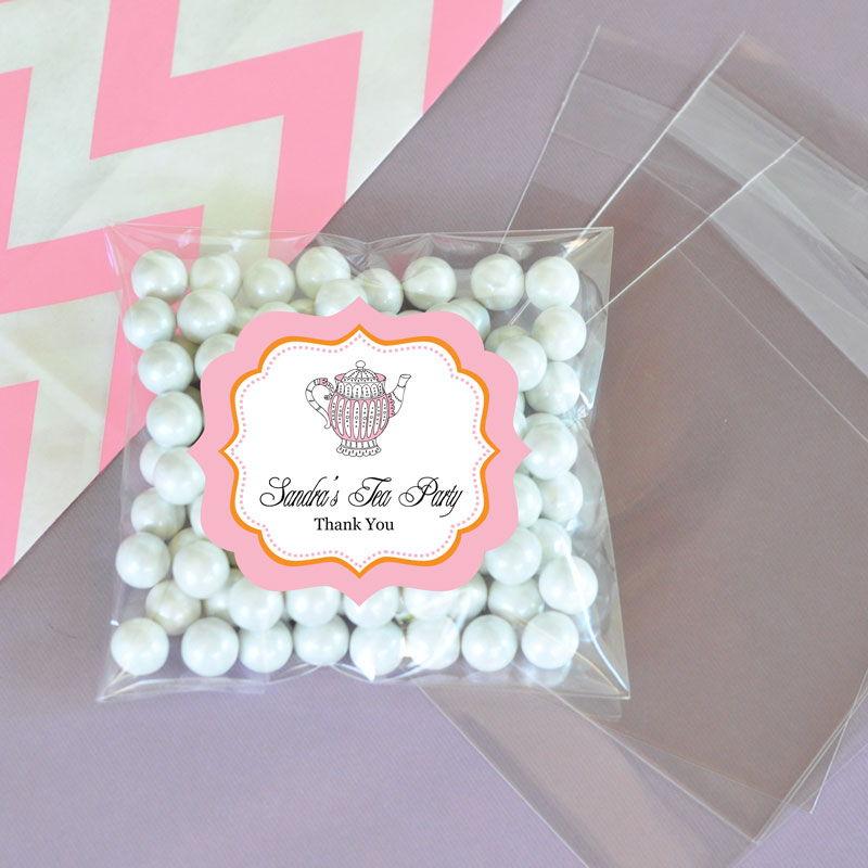 Personalized Tea Party Clear Candy Bags (Set of 24)
