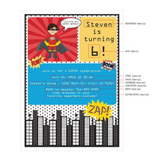 Super Hero Boy Birthday Invitations