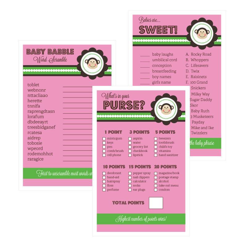 Baby Shower Games (Set of 10) - Pink Monkey