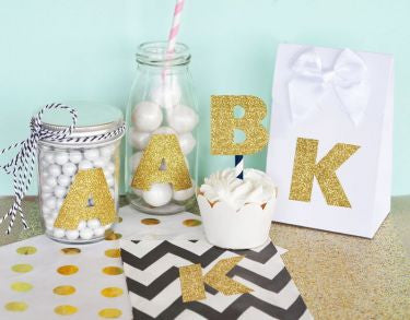 Gold Glitter Monogram Stickers (Set of 24)