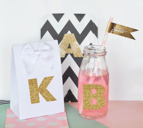 Gold Glitter Monogram Stickers (Set of 24)