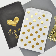 "Love is Sweet" Gold Foil Candy Buffet Bags (Set of 12)