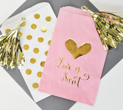 "Love is Sweet" Gold Foil Candy Buffet Bags (Set of 12)