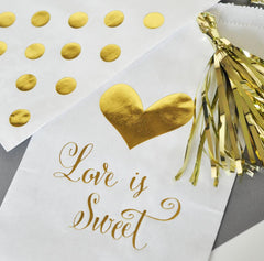 "Love is Sweet" Gold Foil Candy Buffet Bags (Set of 12)