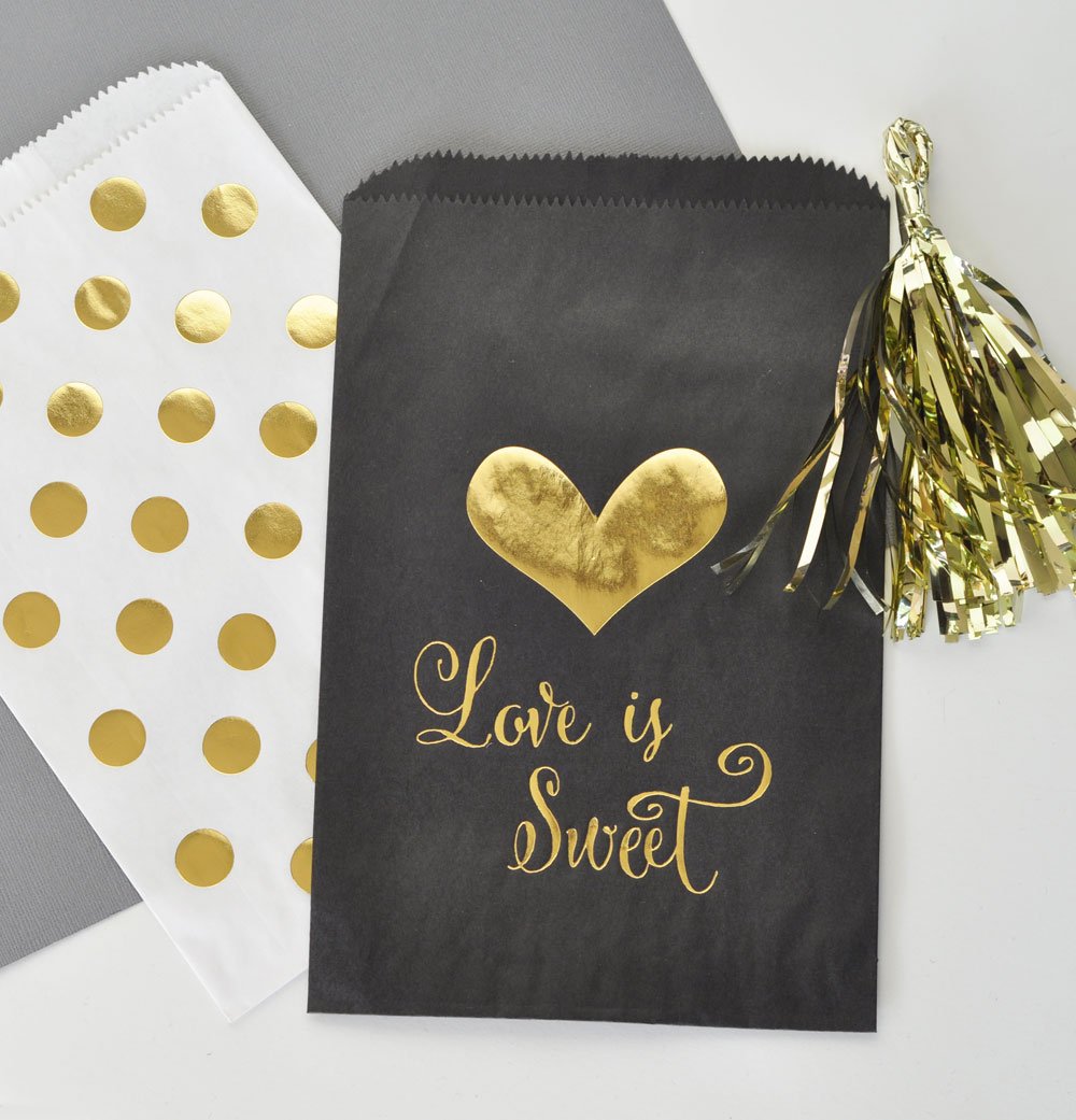 "Love is Sweet" Gold Foil Candy Buffet Bags (Set of 12)