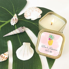 Personalized Tropical Beach Gold Square Candle Tins