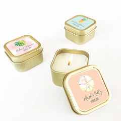 Personalized Tropical Beach Gold Square Candle Tins