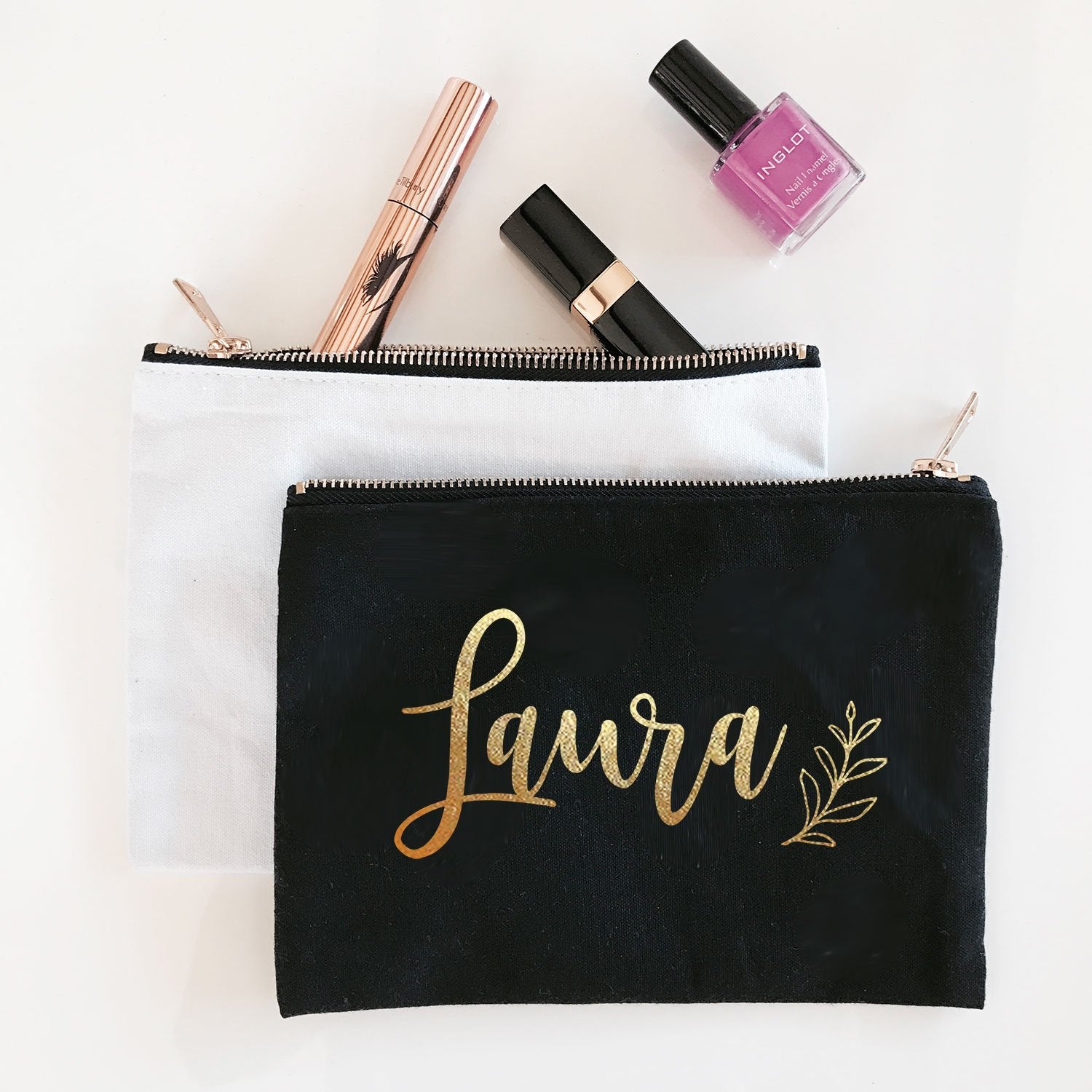 Personalized Custom Name Canvas Cosmetic Bag
