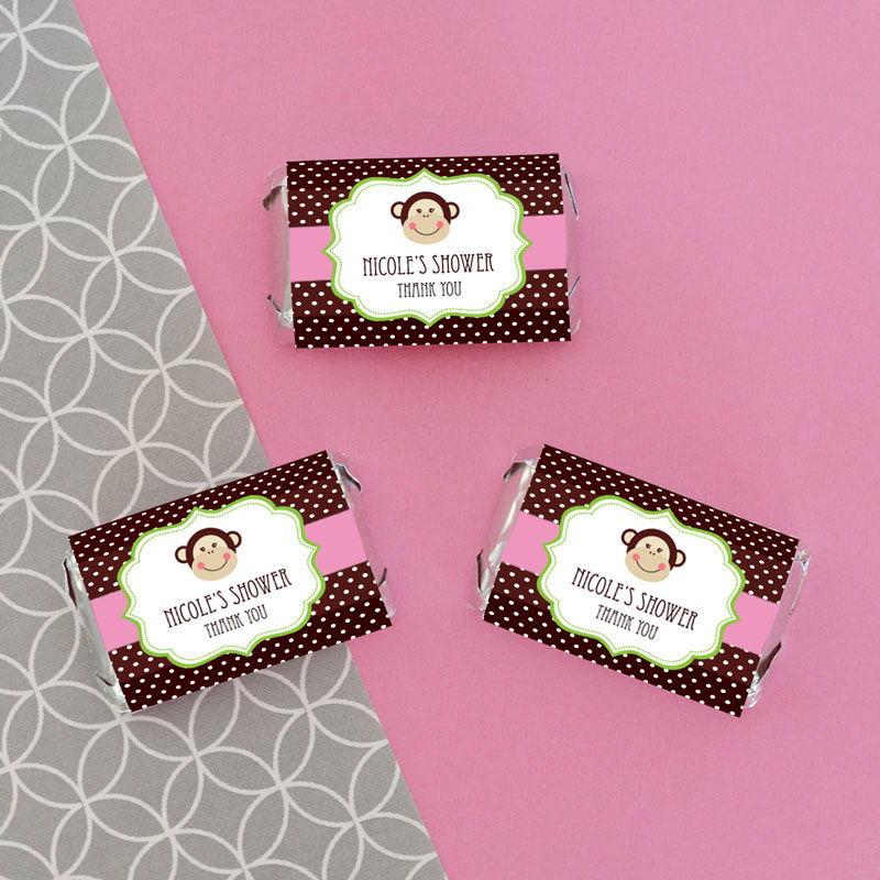Personalized Pink Monkey Mini Candy Bar Wrappers
