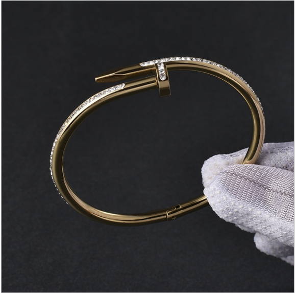Female Nail Rhinestone Stainless Steel Bracelets B2443-F
