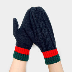 Triple Color Cable Mitten Gloves