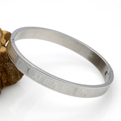 Stainless Steel Engraved Roman Numeral Cuff Bracelet Bangle