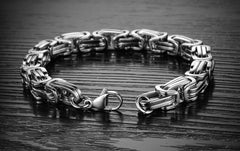 Mens Silver/Gold/Black Chunky Titanium Steel Byzantine Link Chain Bracelet