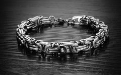 Mens Silver/Gold/Black Chunky Titanium Steel Byzantine Link Chain Bracelet