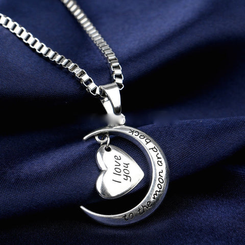 I Love You To The Moon And Back Silver Plated Heart Necklace