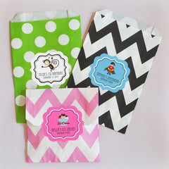 Personalized MOD Kid's Birthday Chevron & Dots Goodie Favor Treat Bags (set of 12)