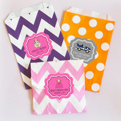 Personalized MOD Kid's Birthday Chevron & Dots Goodie Favor Treat Bags (set of 12)