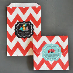 Personalized MOD Kid's Birthday Chevron & Dots Goodie Favor Treat Bags (set of 12)
