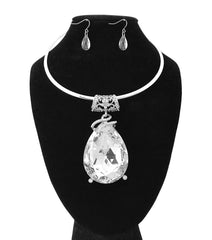 Silver Large Teardrop Pendant Choker Set