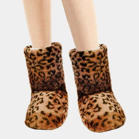 Leopard Puffy Indoor Bootie Slippers